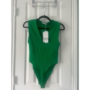 Brand New ZARA Green Bodysuit | Deep V-Neck